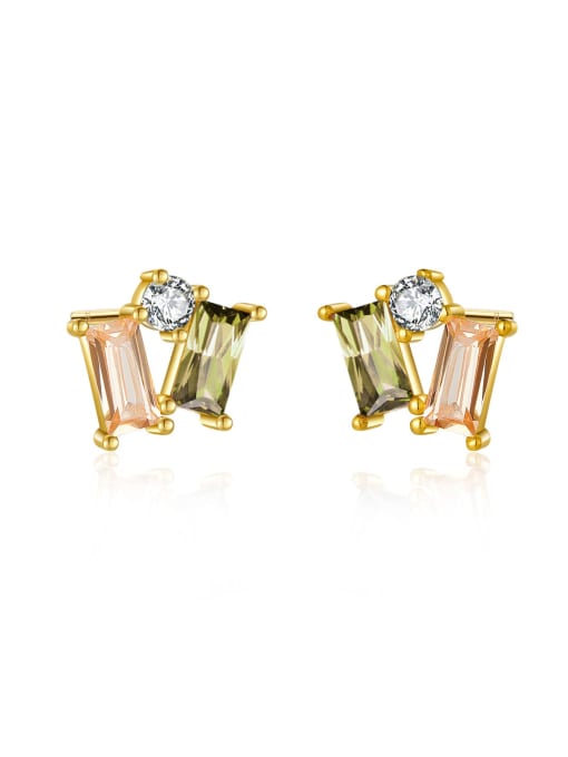 18k gold [olives] 925 Sterling Silver Cubic Zirconia Geometric Dainty Stud Earring